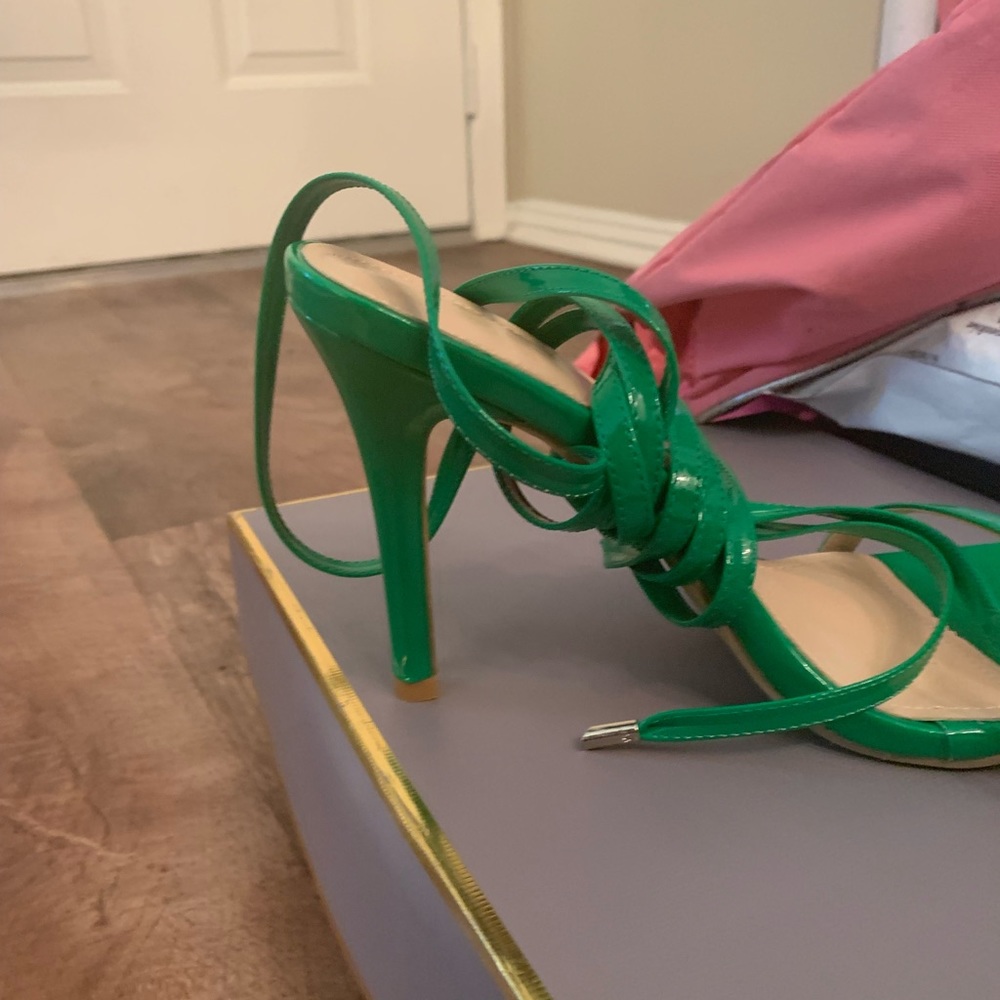 Green strappy heel sandals